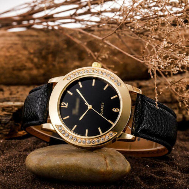 Elegant Fashion Women Crystal Artificial Leather Quartz Analog Luxury Wrist Watches