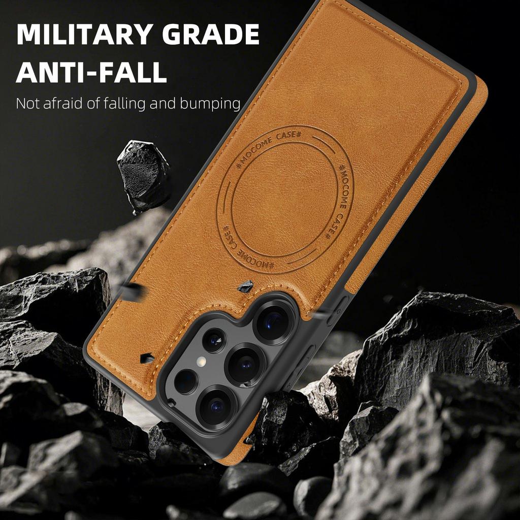For Samsung Galaxy S25 Ultra Case Compatible with MagSafe Leather Back Phone Cover