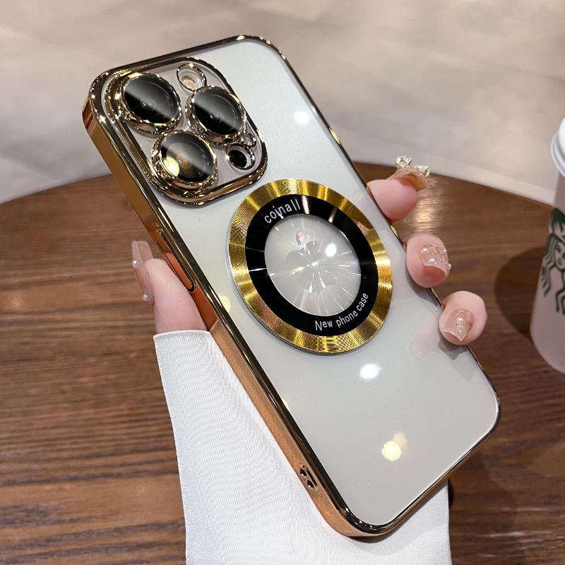 Роскошный прозрачный чехол с высококачественным покрытием для iPhone 15 14 13 12 11 Pro Max Plus, мягкий ТПУ, защита объектива пленкой, магнитная крышка Magfsafe