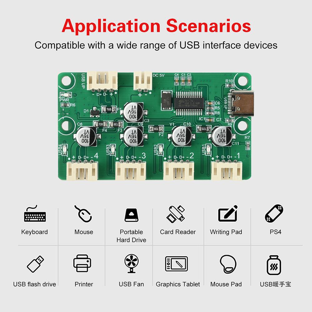 USB 2.0 HUB 1-to-4-Port Splitter USB Hub 4-port Electronic expansion PH2.0 XH2.54 for keyboards,mice,USB drives,printers,webcams