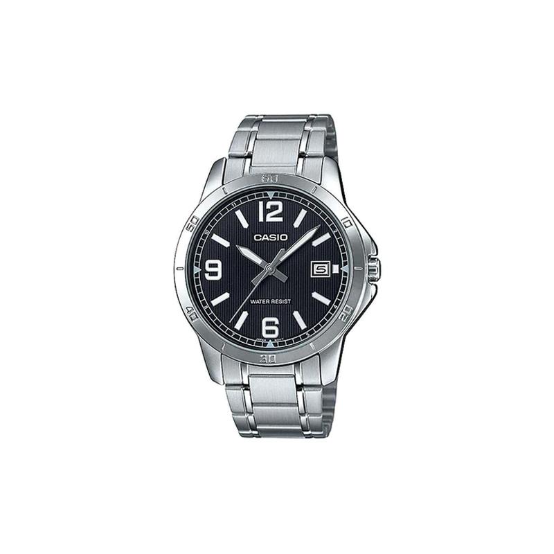 Casio Стандартная серия, водостойкость, кварцевый механизм, стальной ремешок, японские и корейские часы, мужские часы, черный MTP-V004D-1B2