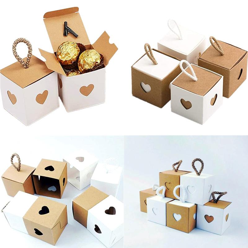 50 шт. подарочная коробка из крафт-бумаги, перерабатываемая, красивая, простая, дизайн «сердце к сердцу», ретро-упаковка для конфет