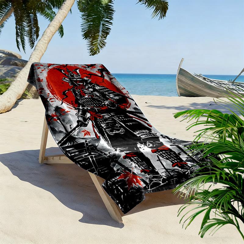 Japanese Samurai Print Beach Towel, Large Soft Quick Dry Towel for Beach Camping Swimming