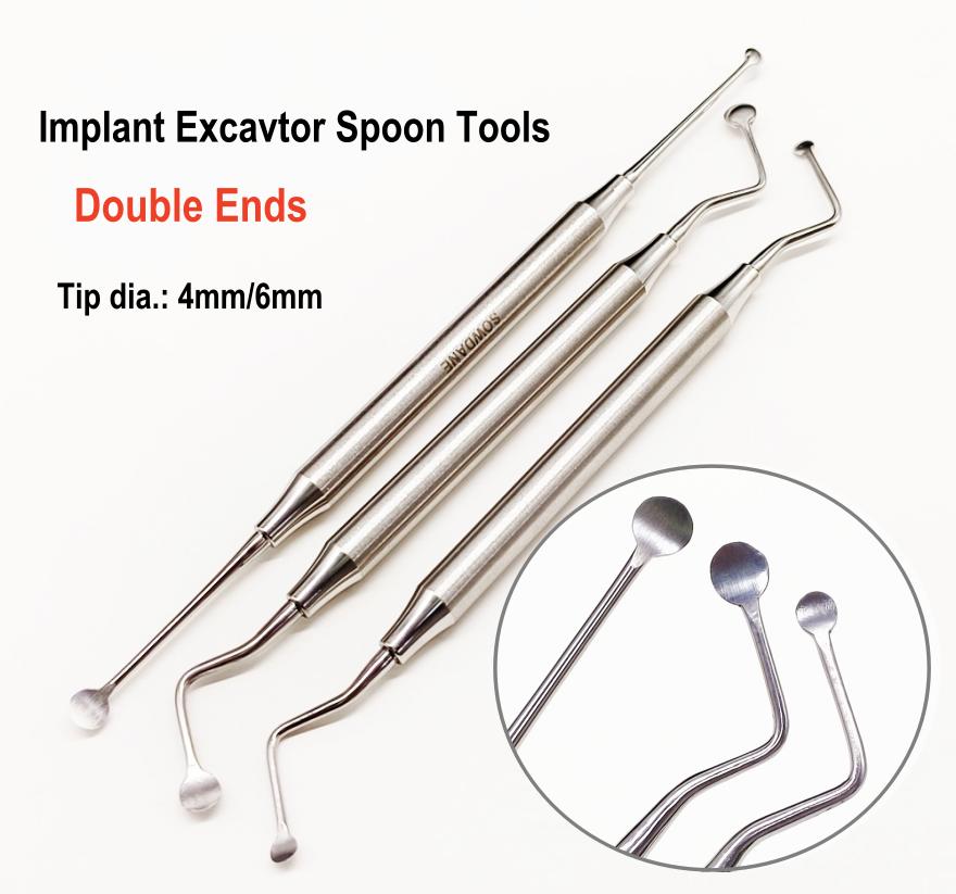 Зубной имплантат, хирургический экскаватор, ложка 4 мм/6 мм, уход за полостью рта, восстановительный инструмент для полости рта, хирургические инструменты с круглым наконечником, двойные концы