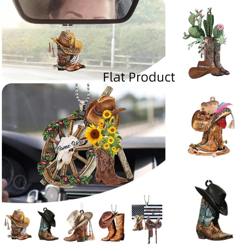 Customized Cowboy Boot And Hat Acrylic Hanging Decoration For Car Saddle Keychain Pendant Vintage Look
