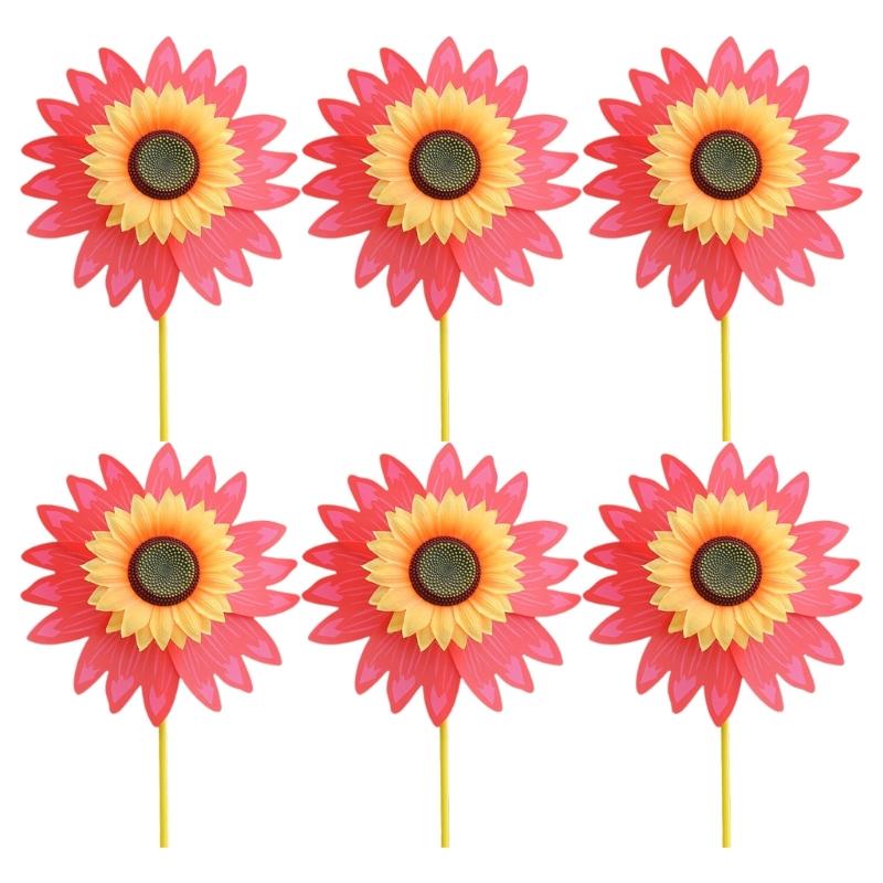 Winds Spinners for Lawns Patio Colorful Sunflower Pinwheel Toy Windmill Bulk 6pcs Party School Event Garden Lawns Pinwheels