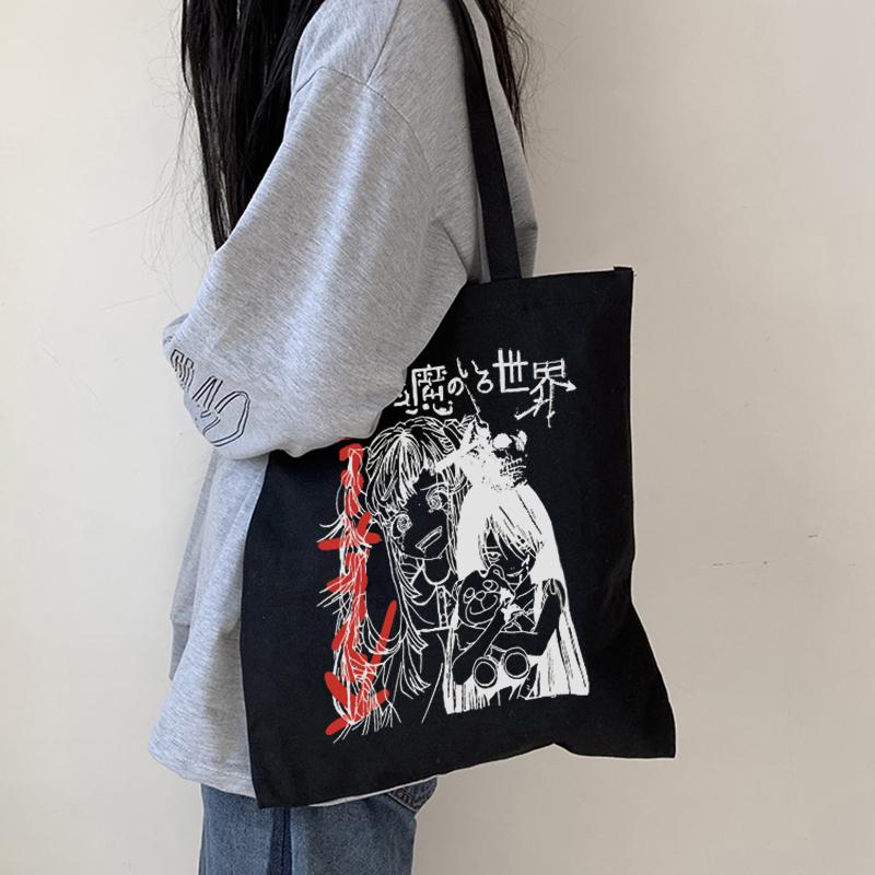 Japanese Anime Cartoon Y2k Shopper Bag Women Shoulder Bag Harajuku Canvas Bag Gothic Casual Dark Big Capacity Vintage Women Bag