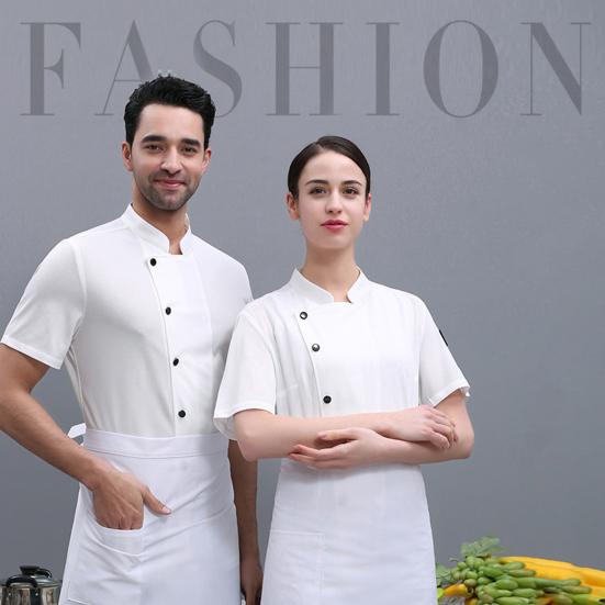 Unisex Chef Shirt Kitchen Single-breasted Short Sleeve Stand Collar Stain-resistant Loose Kitchen Bakery Restaurant Canteen Waiter Top Cook Uniform