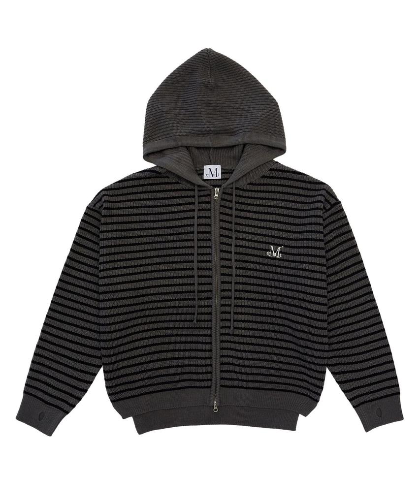 Mucent May Oversized Striped Hand Warmer Knit Zip-Up Hoodie Unisex (2 Colors)