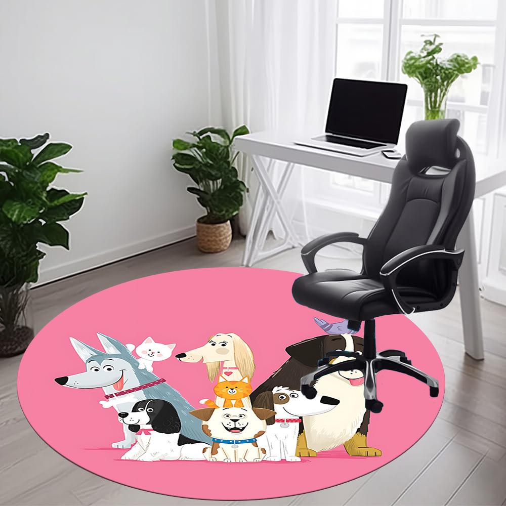 1PC Puppies Pets Office Round Area Rug, Mat Suitable For Office, Under Office Chairs Bedroom Living Room Home Decor, Room Deco