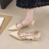 Fashion Woman Rivets Strap Flats Heels Shoes For Dress Shiny Patent Leather Cover Heels Slip-On Sexy Pointed Toe Snadals Ladies Footwear