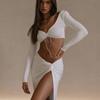 Long Sleeve Crop Tops And Skirt Set Women Two Piece Set Sexy Fashion Split Outfits Drawstring Beach Dress Bodycon Skirts 25926