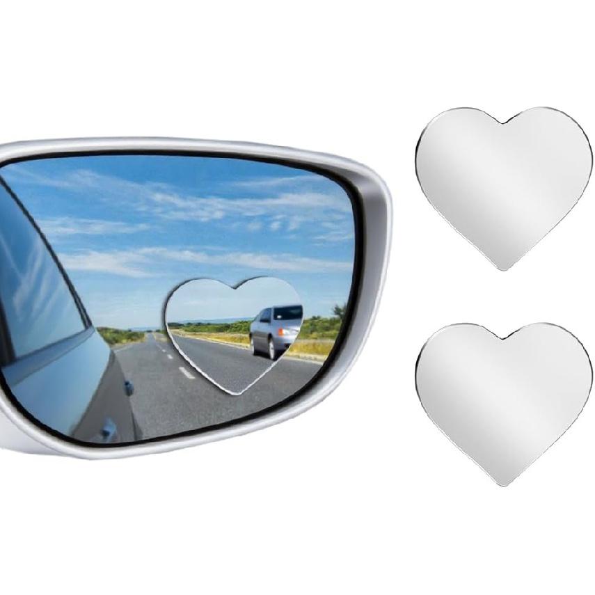 Blind Spot Mirror 2 Pack Heart Shaped Car Side Blindspot Mirrors, Removable Wide Angle Mirrors Adjustabe Frameless Convex Rear View Mirror Funny Car