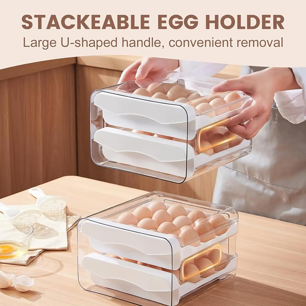 Household Refrigerator Drawer Style Egg Boxes Food Grade Preservation Organization Plastic Kitchen Egg Double-Layer Storage Box