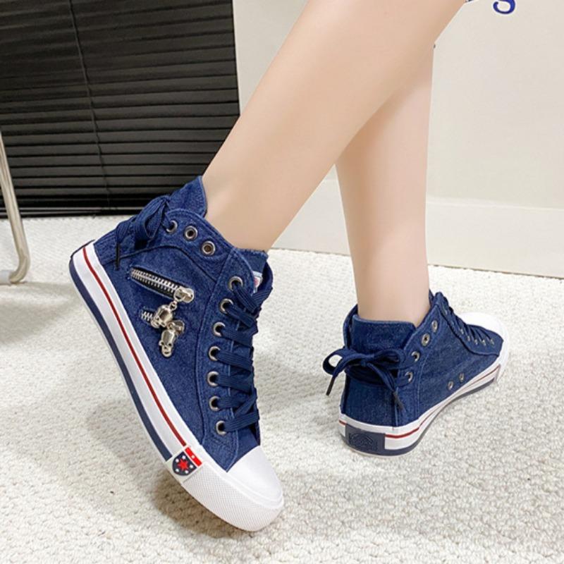 Холщовые туфли женские ковбойские высокие повседневные 2025 весна-осень ретро большого размера кеды для женщин на шнуровке вулканизированные туфли