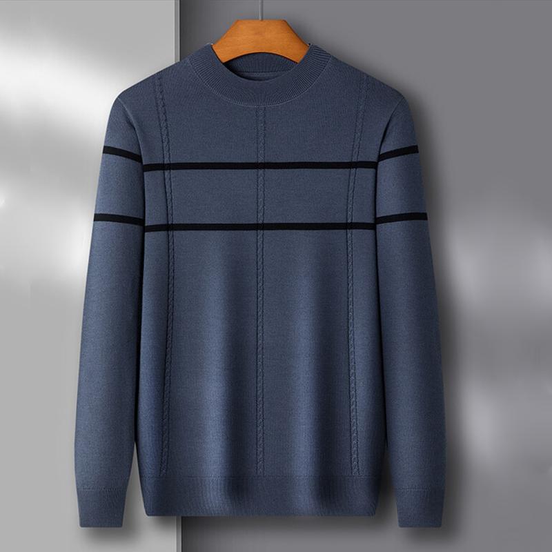 Новый шерстяной свитер, мужской свитер из чистой шерсти с длинными рукавами и полувысоким воротником, полосатый нижний свитер, джемпер, камвольный пуловер Tide