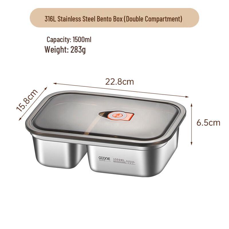 ZISIZ 316L Stainless Steel Microwave-Safe Divided Lunch Box