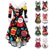Women's Fashion V-neck Casual Slim Christmas Printed Party Long Sleeve Dresses