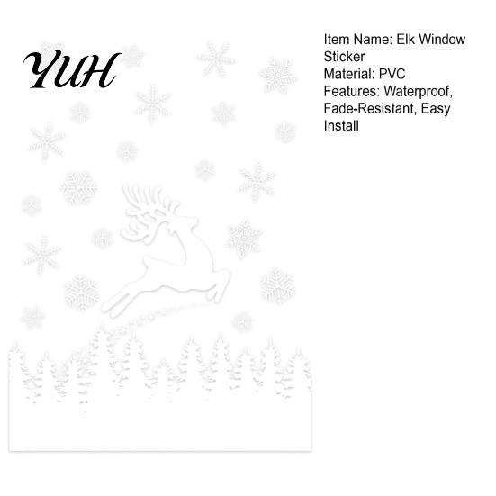 Creative Winter Gifts White Elk Christmas Window Clings, Snowy Xmas Tree Windows Stickers, Decorative Forest Scene Stickers Trees Decorations