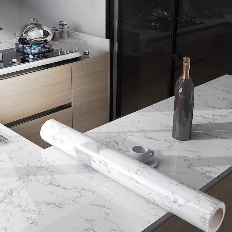 Самоклеящаяся пленка под мрамор - Термостойкая наклейка на кухонную столешницу, Водонепроницаемые, маслостойкие обои с отклеивающейся подложкой для обновления кухонных шкафов
