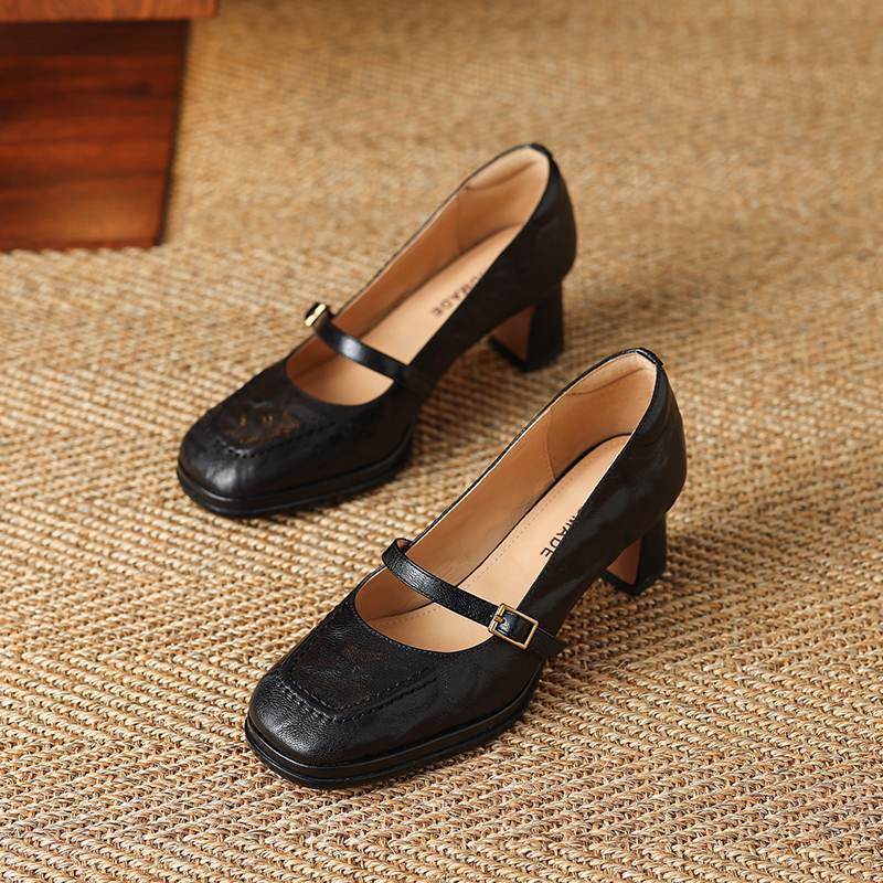 Krazing Pot Овчина Квадратный Носок Размер 40 Высокие Каблуки Металлическая Пряжка Декорация Модные Гладиаторы Осенние Туфли