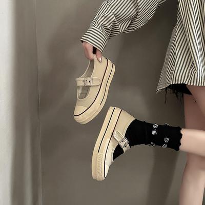 Модная универсальная обувь на толстой подошве, дышащая и легкая, студенческая повседневная обувь, женская летняя, с чувством дизайна, одинарная обувь с пряжкой.
