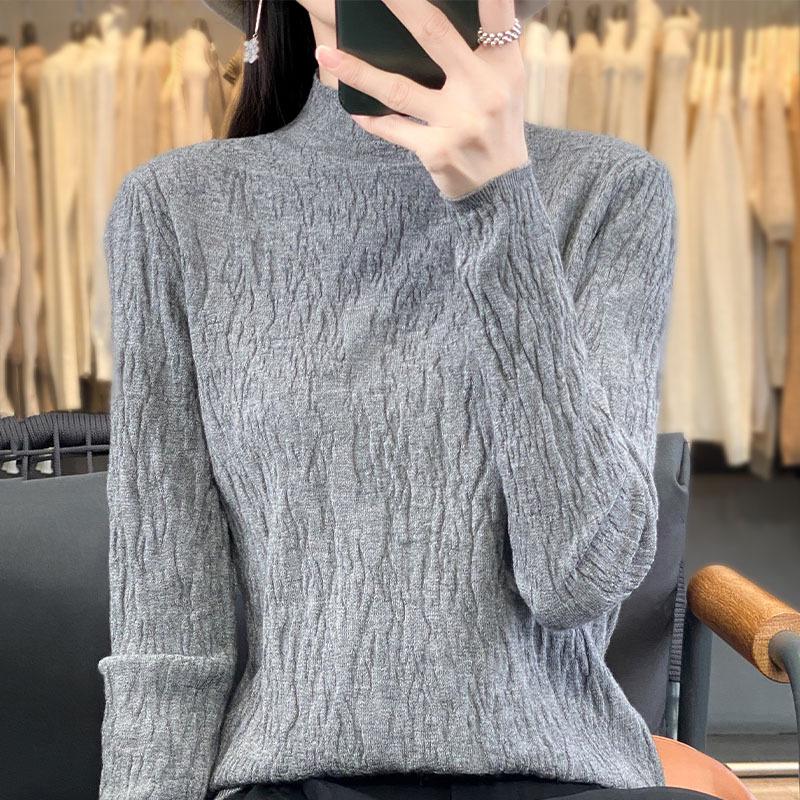 2025 Autumn Women's Half-High Neck Slim Fit Knit Pullover Sweater, Korean Style