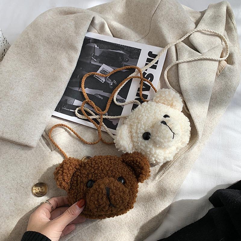 Childrens Animal Plush Bear Bag Cute Cartoon Shoulder Messenger Purse Fluffy Toy for School Picnic