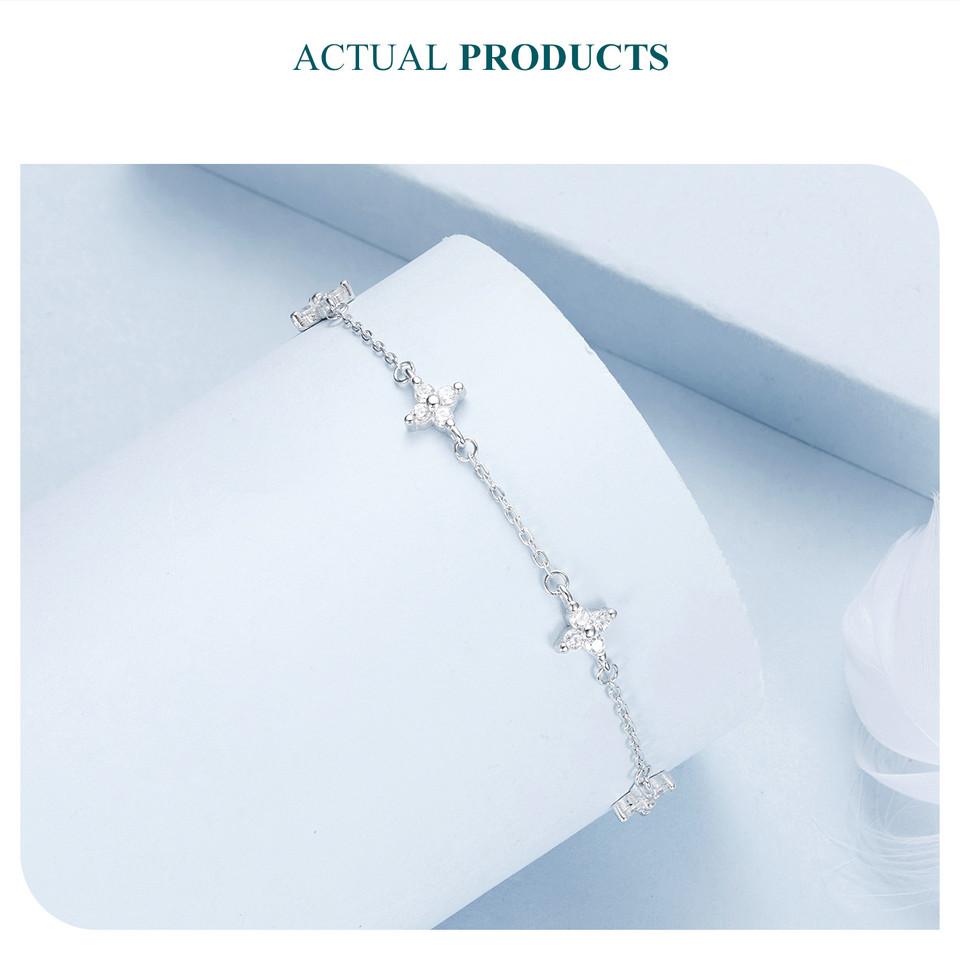 BAMOER 925 Sterling Silver Four-Leaf Clover Anklet Exquisite Sparkling Versatile Anklet For Women Fine Jewelry Party
