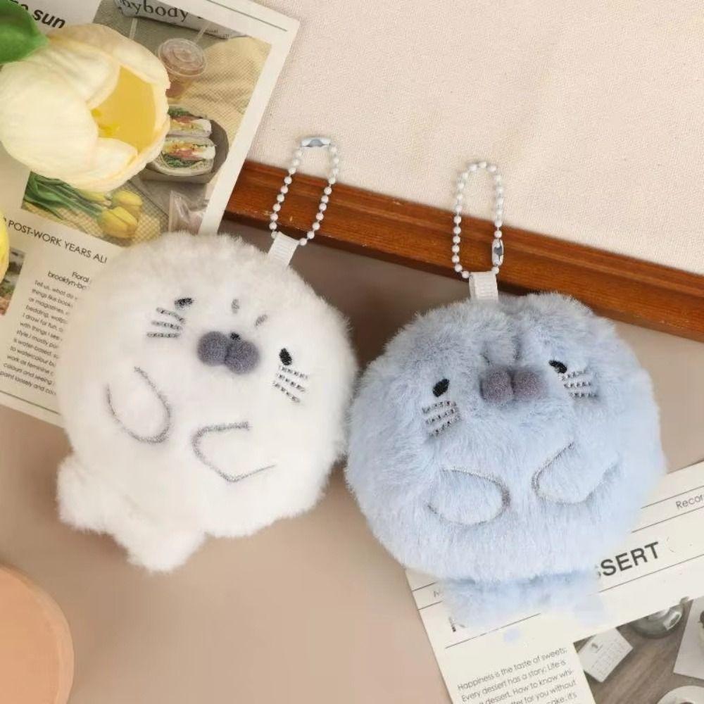 Metal Ring Seal Doll Pendant Fluffy Soft Seal Plush Key Ring Seal Plush Keychain Women Girls