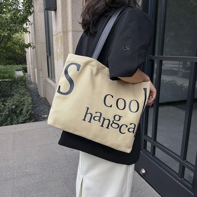 Женская большая вместительная холщовая сумка на плечо, студенческая большая сумка