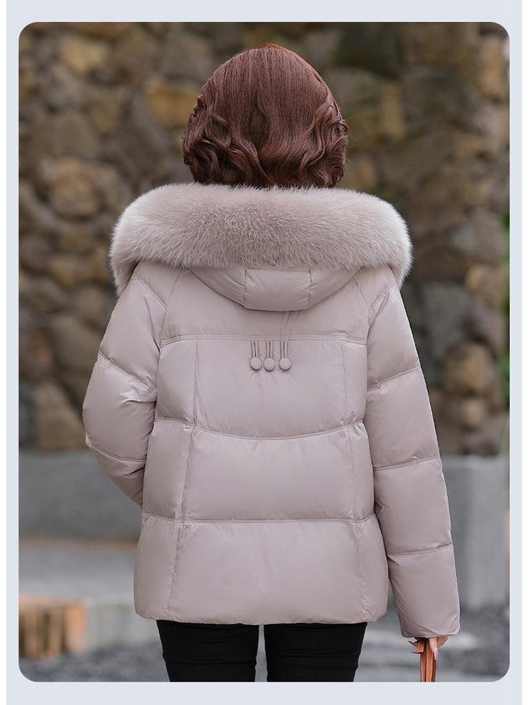 Premium Winter Hooded Short Down Jacket for Middle-aged and Elderly Women with Fox Fur Collar