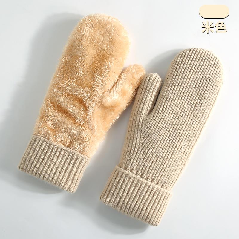 New Winter Thermal Gloves Women's Fleece Thickened Mittens Cycling Skiing Wool, Bag Cover Knitted Gloves