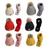 Kids Winter Hat Scarf Set Soft Knitted Warm Pom Pom Skull Cap And Neck Warmer Cold Weather Set for Boys Girls Toddlers