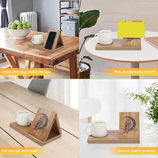 Деревянный книжный органайзер с держателем для телефона, треугольная подставка для книг из натурального дерева, настольная подставка с подстаканником, фоторамка