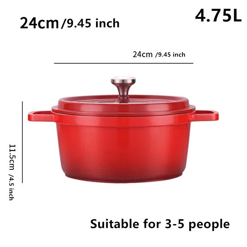 Enameled Cast Aluminum Dutch Oven With Lid 4.7L Nonstick Pan Cast Iron Casserole Dish Enamel Coating For All Heat Source 9.5Inch