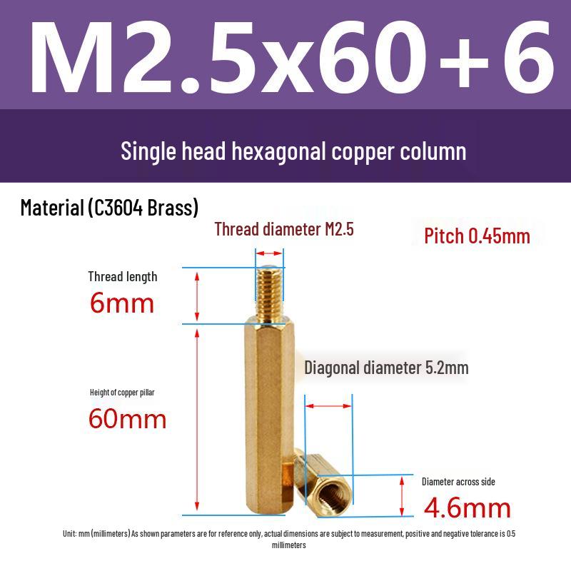 Шестигранный стойка из латуни C3604 с внутренней и внешней резьбой M2/M2.5: Шпилька-распорка для крепления камеры