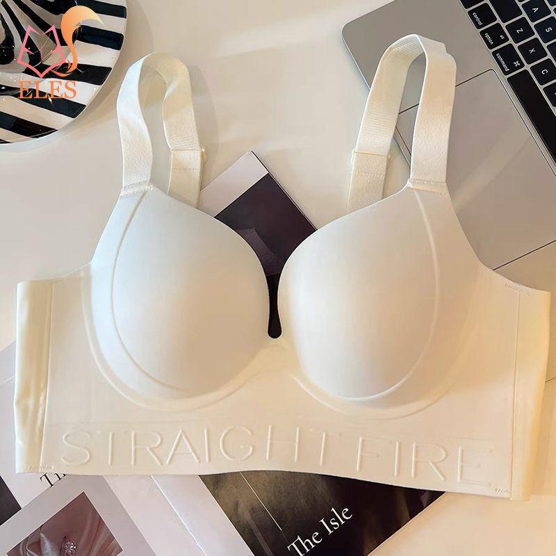 Women's Solid Color Seamless Letter Underwear Large Chest Small Adjustment Push Up Bra
