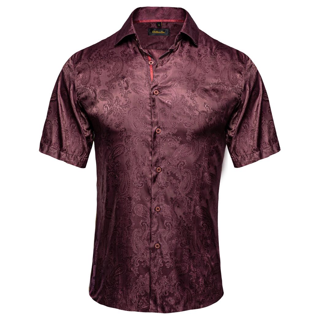 Mens Red Fashion Short Sleeve Dress Shirts Regular Fit Casual Button Down Shirts