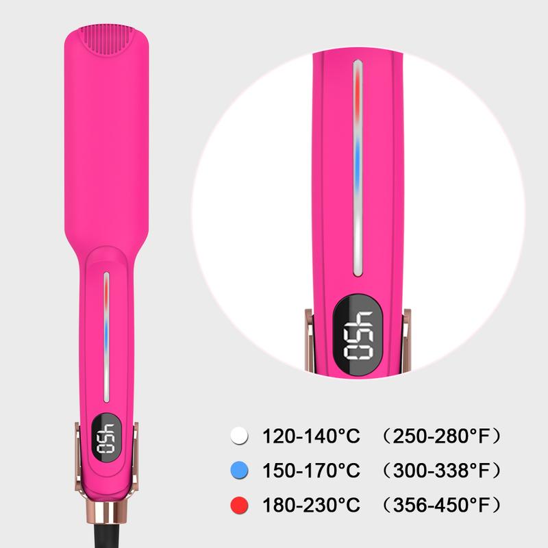 Hair Straightener Woman 450℉ Titanium Pink Infrared Wide Flat Iron,30s Fast Heating and Curler 2 in 1 Hair Straightener