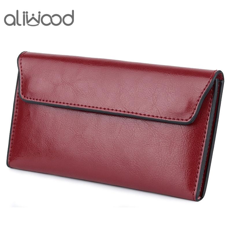 Aliwood Genuine Leather Women's Wallet Clutch Bag Large Capacity Ultra-Thin Fashion Simple Long Wallets Phone Bag Purse