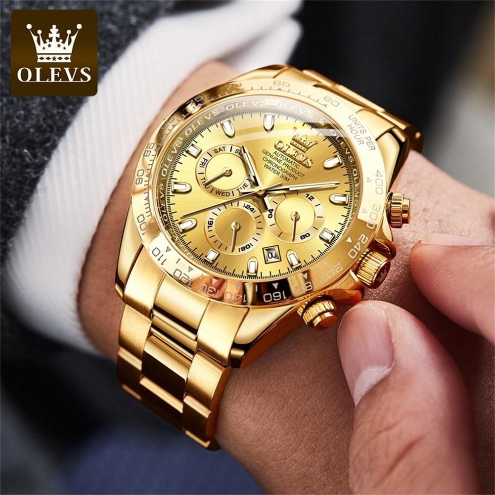 OLEVS 6638 Top Luxury Brand Automatic Watch for Men Waterproof Luminous Chronograph Calendar Original Gold Mechanical Wristwatch