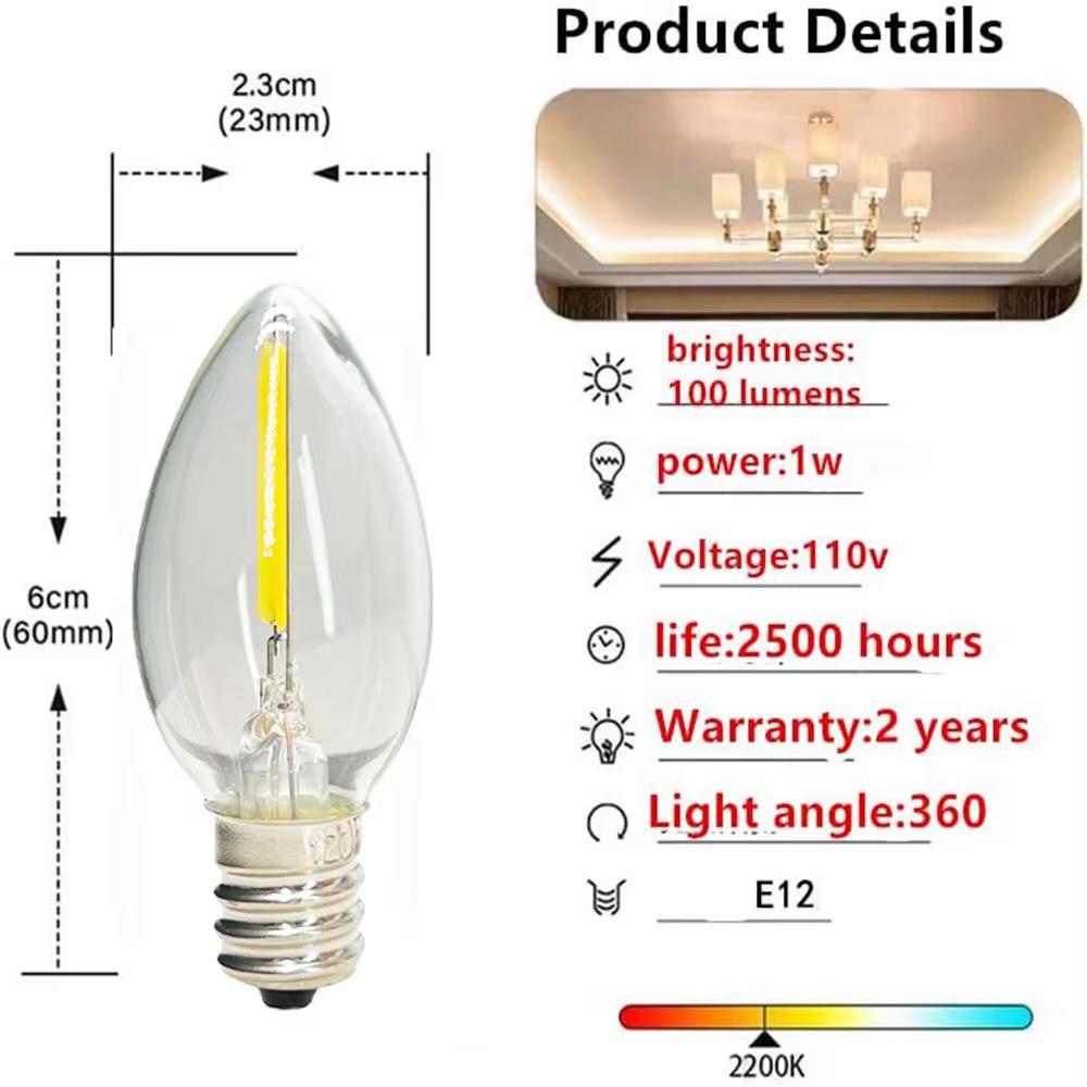 10Pcs/Pack E12 E14 Led Filament Lamp AC220V Edison Bulb Lights Retro Lamp 2200K Lighting For Living Room LED Bulbs Warm White