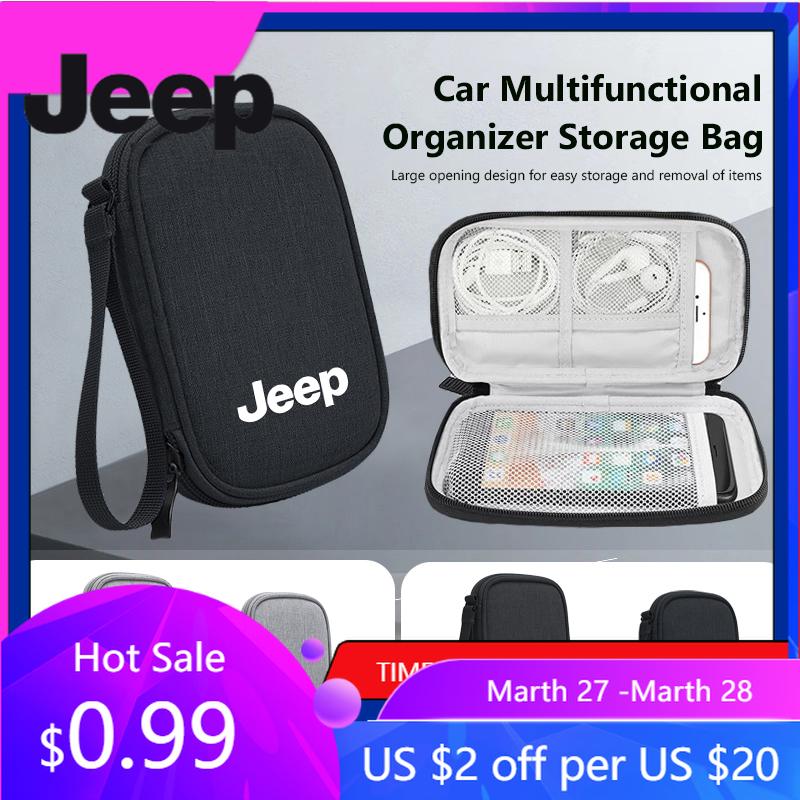 Для автомобиля Jeep Кабельный Привод Наушники Зарядное Устройство Портативная Сумка Для Хранения Для Jeep Grand Cherokee Wrangler JK Gladiator Compass Renegade