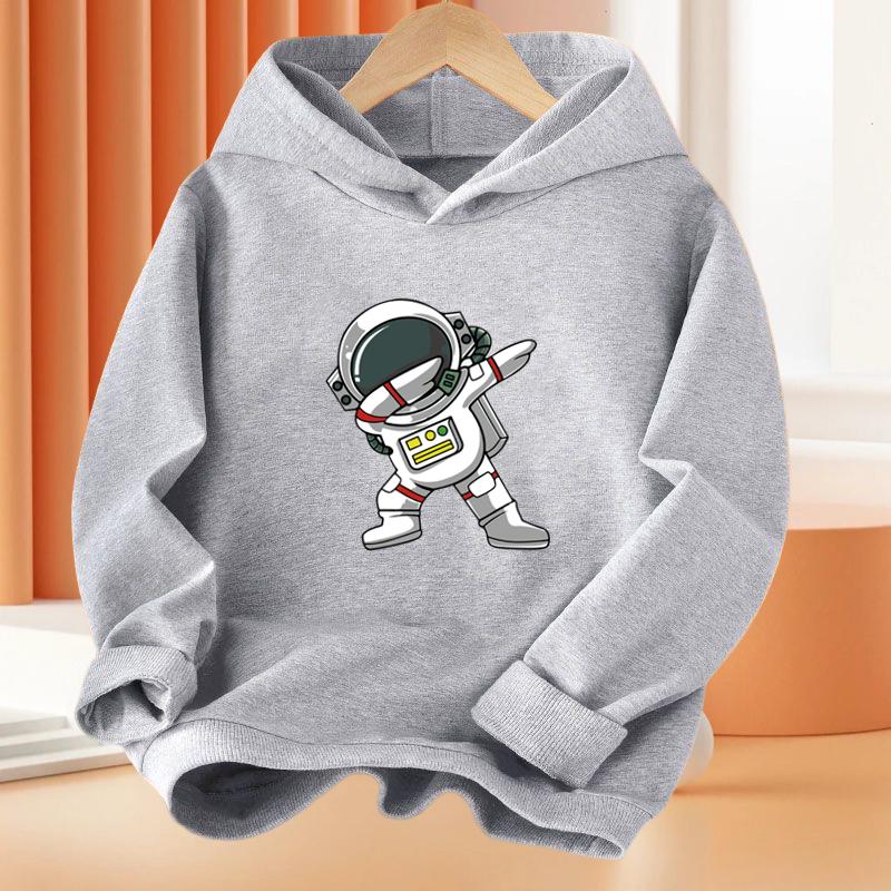 Девочка 3-12 лет Мультяшный Астронавт Рыбалка Луна С длинным рукавом Толстовка с капюшоном Детский Забавный Топ Детский Полиэстер Основная Куртка