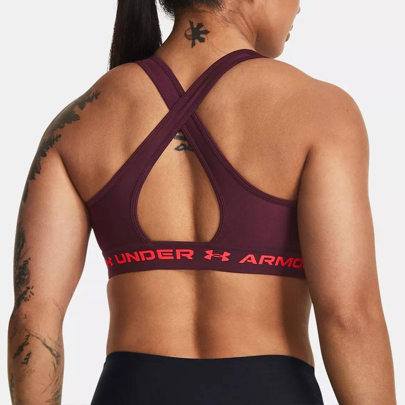 Under Armour Crossback HeatGear® Letter Logo Jacquard Medium Support Sports Bra Women Underwear Dark-Brown-Red 1361034-600