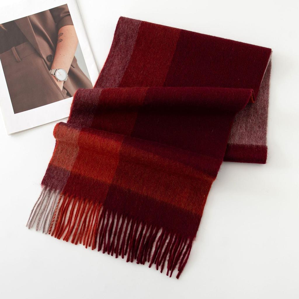 Christmas 100% Wool Scarf, High-quality Women's Versatile, Plaid Stitching Warm Neck