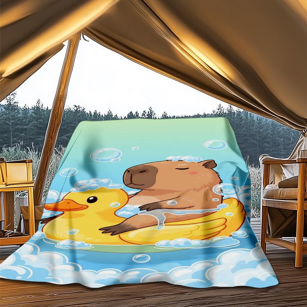1pc Capybara Bath Print Outdoor Blanket, Lightweight Polyester,