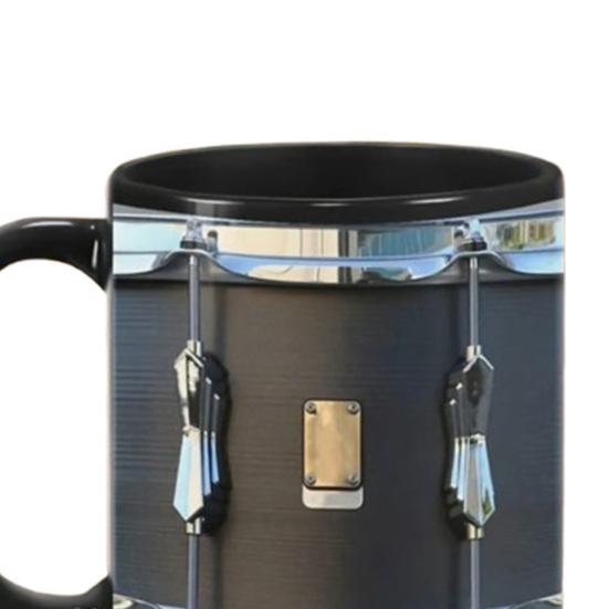 Black Vintage Drum Mug 11 Oz Funny Drummer Gift for Music Lovers Sturdy Coffee Cup for Home Office Tea Hot