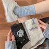 Women's Boneless Mid-Tube Flocked Kitten Cartoon Socks - Trendy, Cute, Striped Cotton for Autumn/Winter